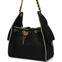 Load image into Gallery viewer, Chanel Small 25 Hobo Bag Black Raffia and White Calfskin Antique Gold Hardware
