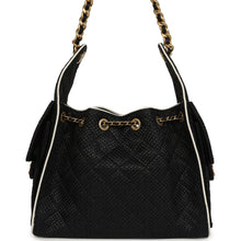 Load image into Gallery viewer, Chanel Small 25 Hobo Bag Black Raffia and White Calfskin Antique Gold Hardware