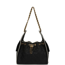 Load image into Gallery viewer, Chanel Small 25 Hobo Bag Black Raffia and White Calfskin Antique Gold Hardware
