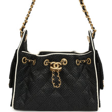 Load image into Gallery viewer, Chanel Mini 25 Hobo Bag Black Raffia and White Calfskin Antique Gold Hardware
