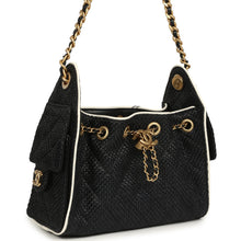 Load image into Gallery viewer, Chanel Mini 25 Hobo Bag Black Raffia and White Calfskin Antique Gold Hardware