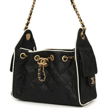 Load image into Gallery viewer, Chanel Mini 25 Hobo Bag Black Raffia and White Calfskin Antique Gold Hardware