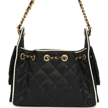 Load image into Gallery viewer, Chanel Mini 25 Hobo Bag Black Raffia and White Calfskin Antique Gold Hardware