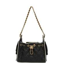 Load image into Gallery viewer, Chanel Mini 25 Hobo Bag Black Raffia and White Calfskin Antique Gold Hardware