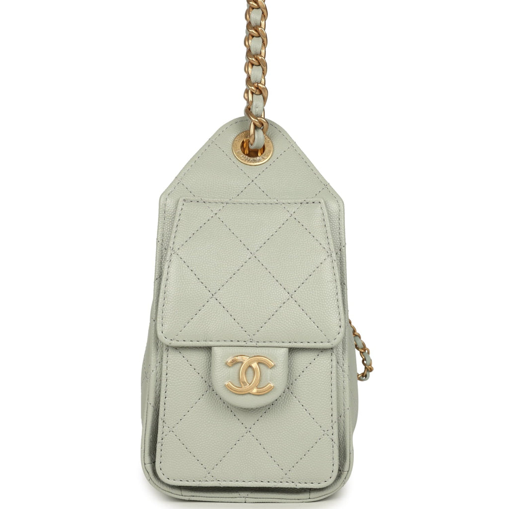 Chanel Mini 25 Hobo Bag Light Green Caviar Antique Gold Hardware