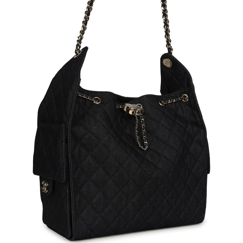 Chanel Medium 25 Hobo Bag Dark Denim Light Gold Hardware