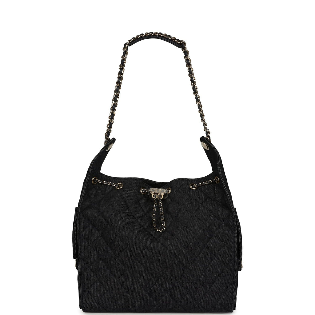 Chanel Medium 25 Hobo Bag Dark Denim Light Gold Hardware