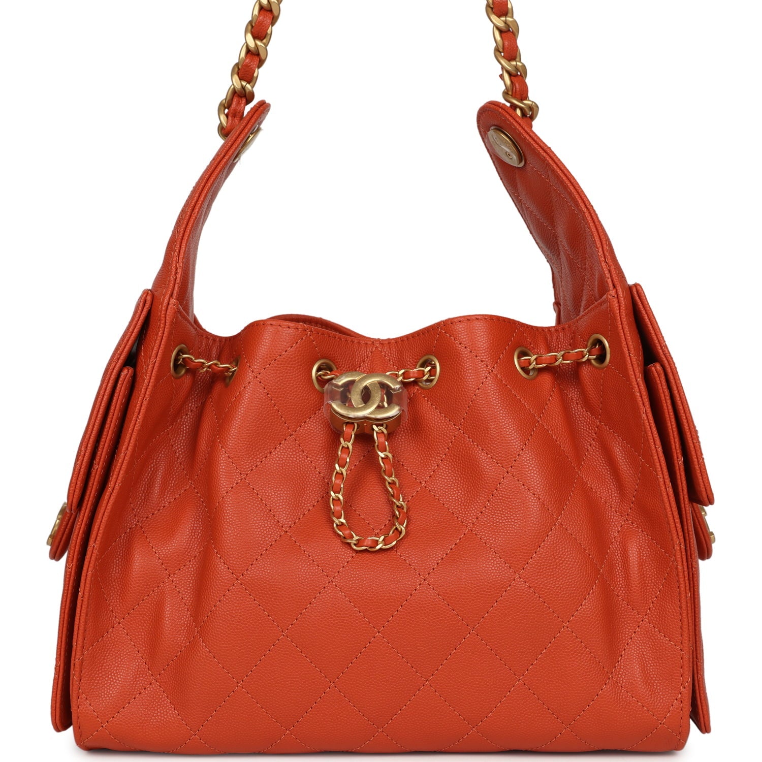 Chanel Small 25 Hobo Bag Dark Orange Caviar Antique Gold Hardware