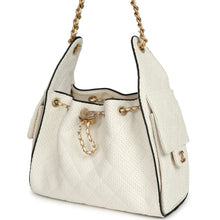 Load image into Gallery viewer, Chanel Small 25 Hobo Bag White Raffia and Black Calfskin Antique Gold Hardware