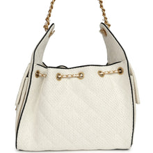 Load image into Gallery viewer, Chanel Small 25 Hobo Bag White Raffia and Black Calfskin Antique Gold Hardware