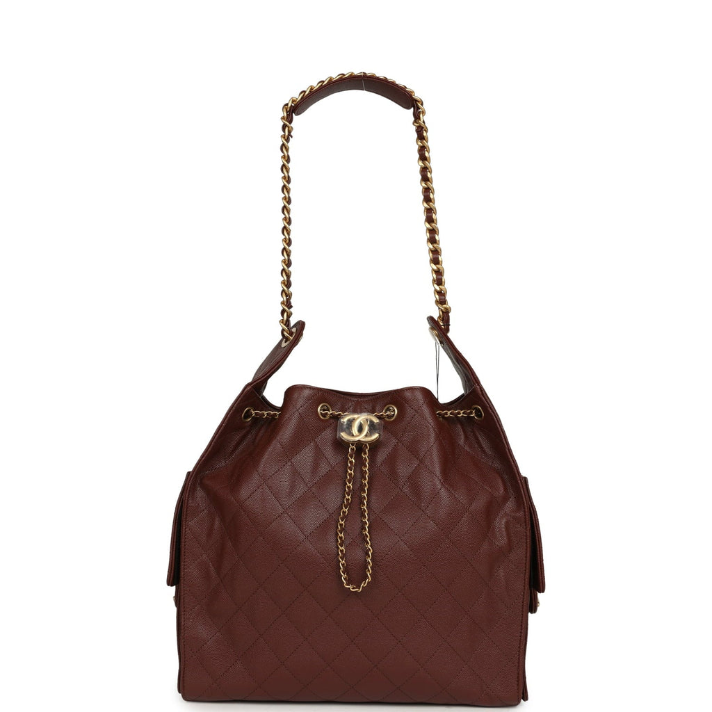 Chanel Medium 25 Hobo Bag Brown Caviar Antique Gold Hardware