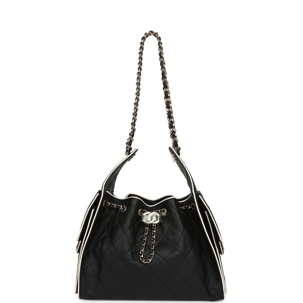 Chanel Small 25 Hobo Bag Black and White Calfskin Light Gold Hardware