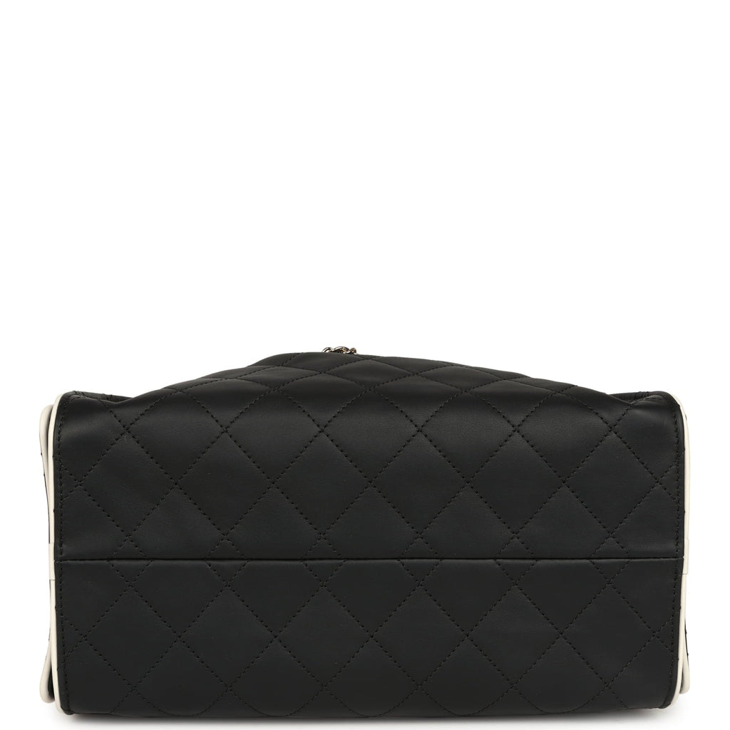 Chanel Small 25 Hobo Bag Black and White Calfskin Light Gold Hardware