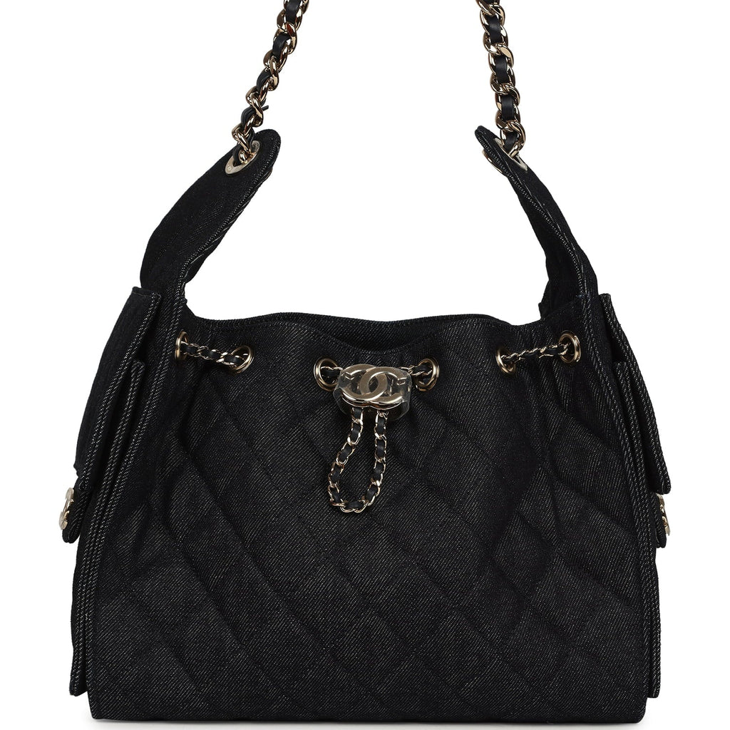 Chanel Small 25 Hobo Bag Dark Blue Denim Light Gold Hardware