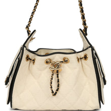 Load image into Gallery viewer, Chanel Mini 25 Hobo Bag Ecru Canvas and Black Calfskin Gold Hardware