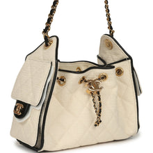 Load image into Gallery viewer, Chanel Mini 25 Hobo Bag Ecru Canvas and Black Calfskin Gold Hardware
