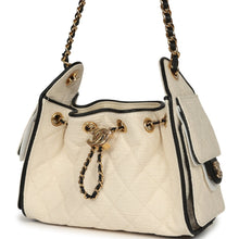 Load image into Gallery viewer, Chanel Mini 25 Hobo Bag Ecru Canvas and Black Calfskin Gold Hardware