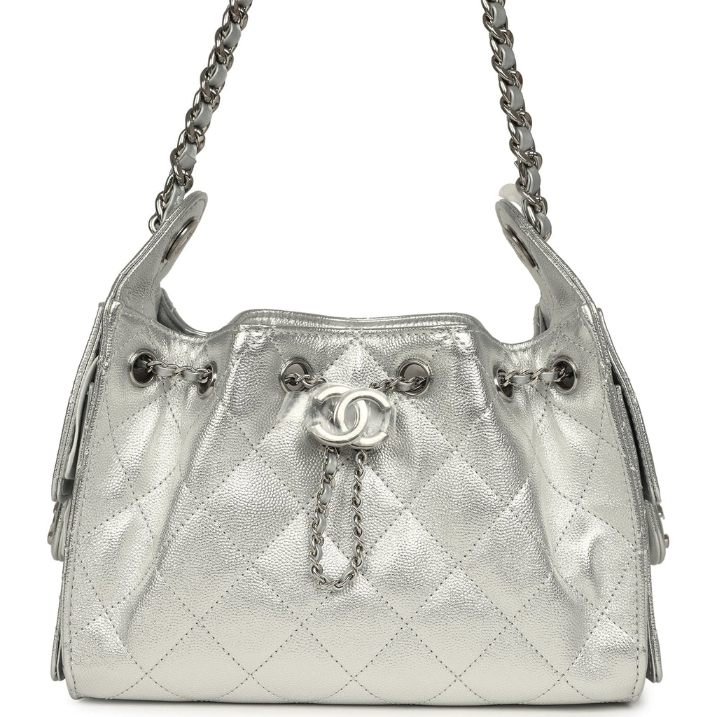 Chanel Mini 25 Hobo Bag Metallic Silver Caviar Silver Hardware
