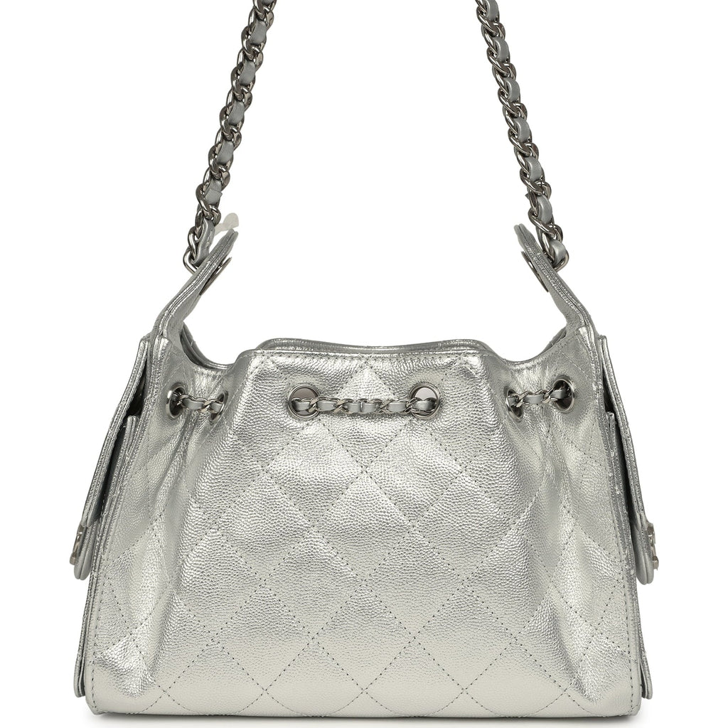 Chanel Mini 25 Hobo Bag Metallic Silver Caviar Silver Hardware