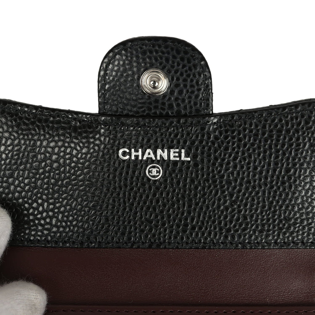 Chanel Small Classic Flap Wallet Black Shiny Caviar Silver Hardware