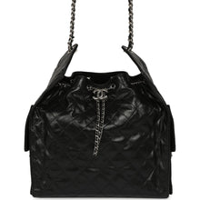 Load image into Gallery viewer, Chanel Medium 25 Hobo Bag Black Shiny Crumpled Calfskin Mixed Silver Hardware