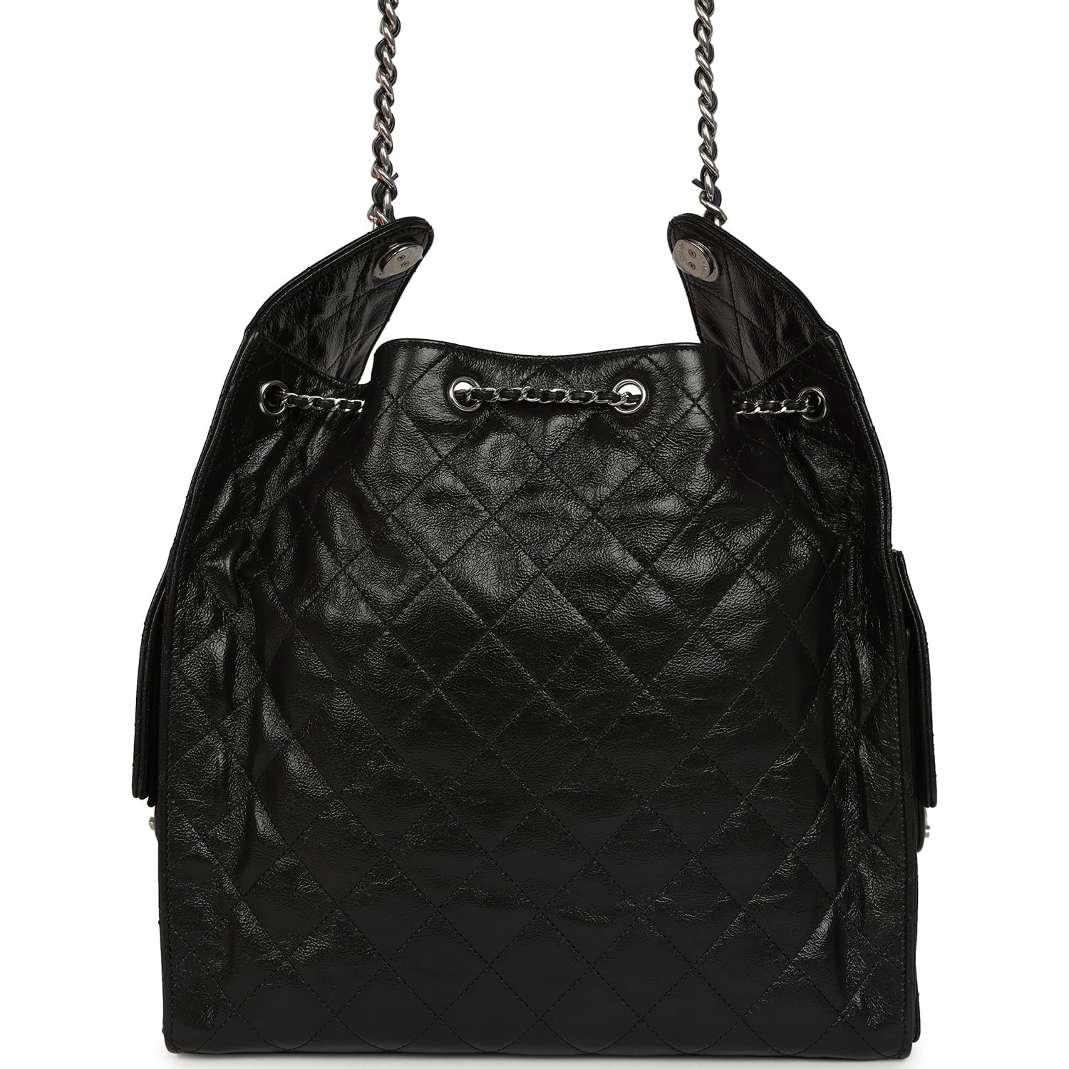 Chanel Medium 25 Hobo Bag Black Shiny Crumpled Calfskin Mixed Silver Hardware