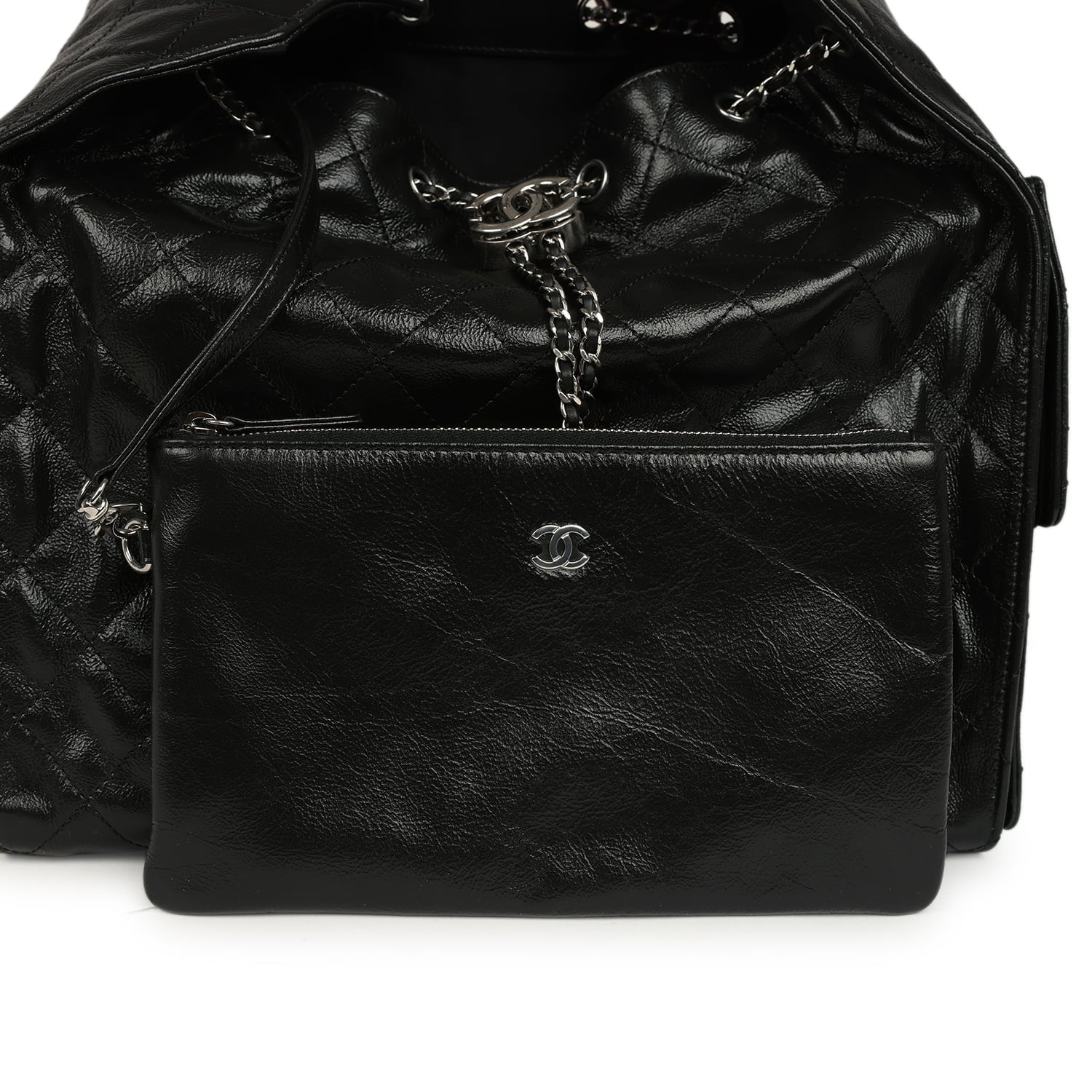 Chanel Medium 25 Hobo Bag Black Shiny Crumpled Calfskin Mixed Silver Hardware