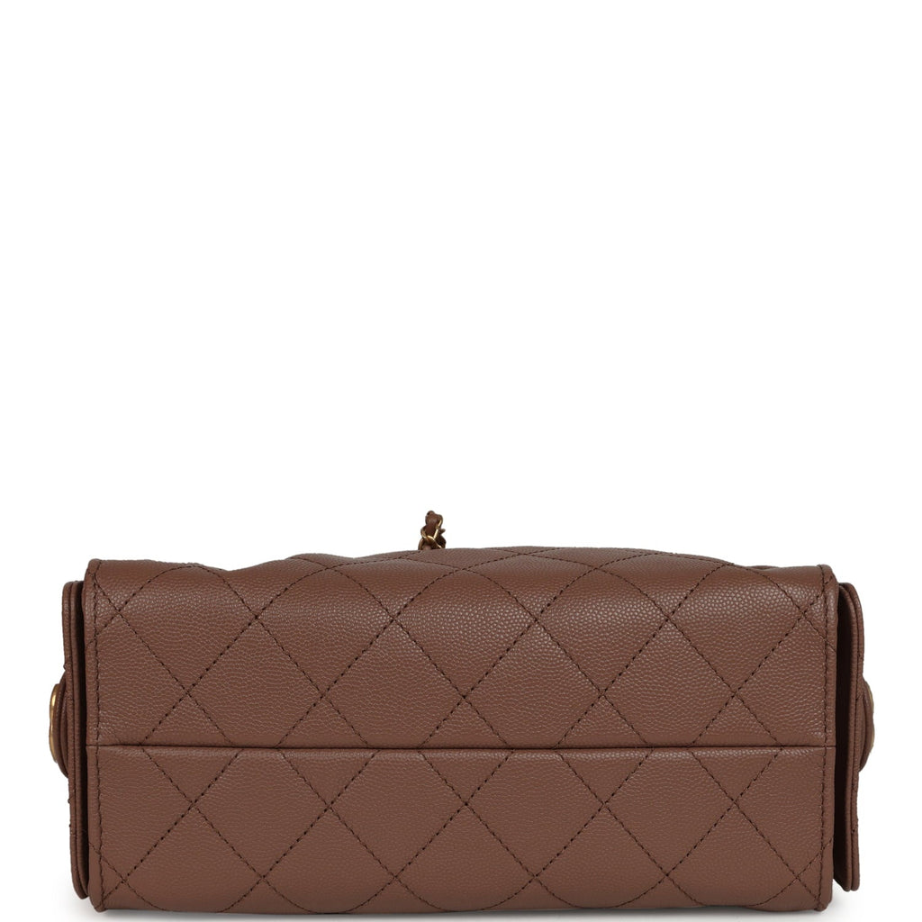 Chanel Mini 25 Hobo Bag Brown Caviar Antique Gold Hardware