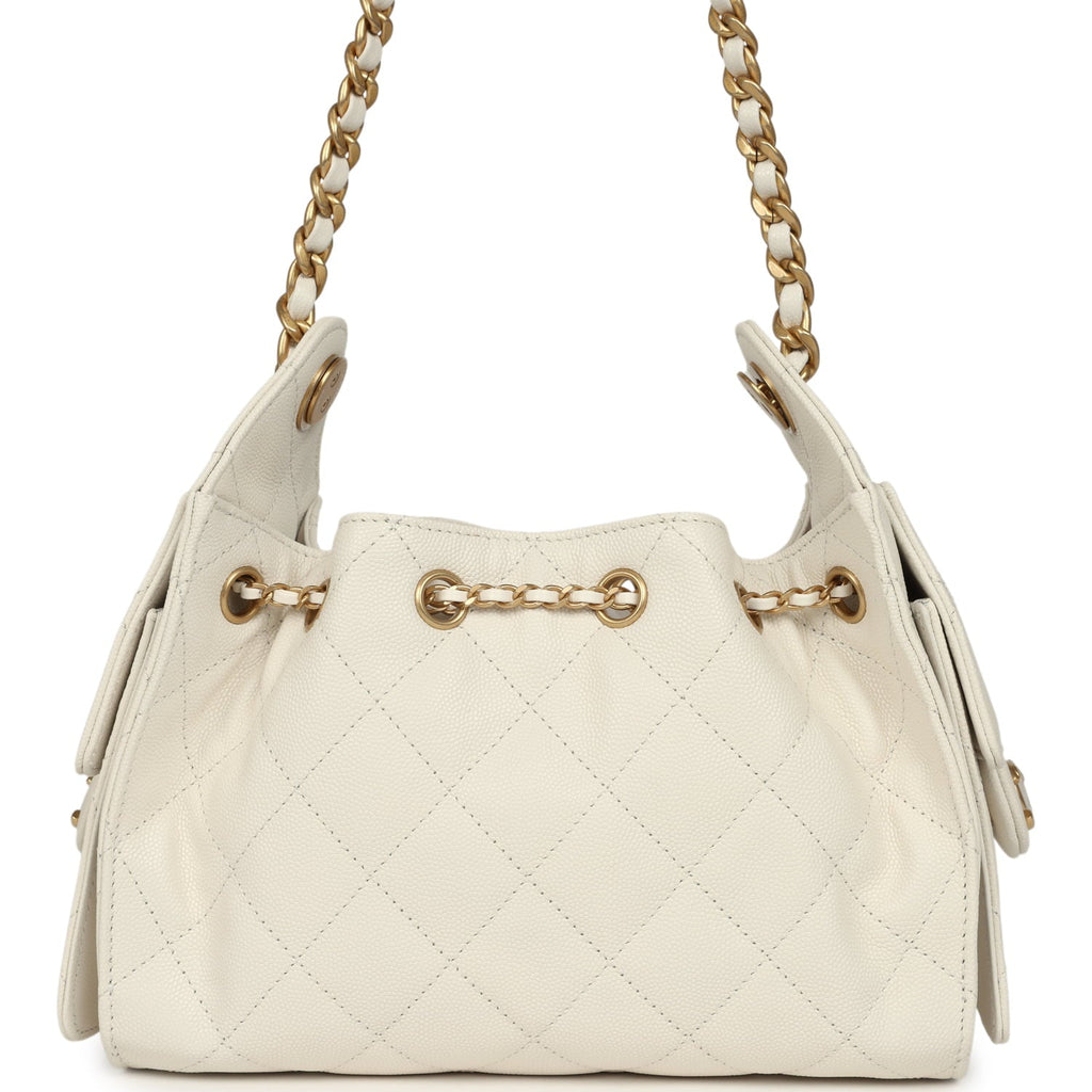 Chanel Mini 25 Hobo Bag White Caviar Antique Gold Hardware