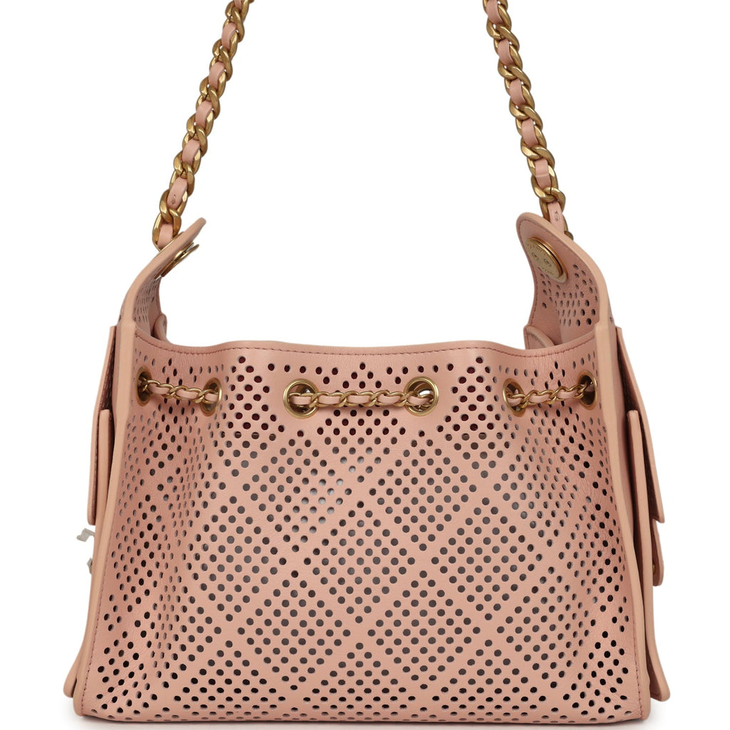 Chanel Mini 25 Hobo Bag Light Pink Perforated Calfskin Antique Gold Hardware