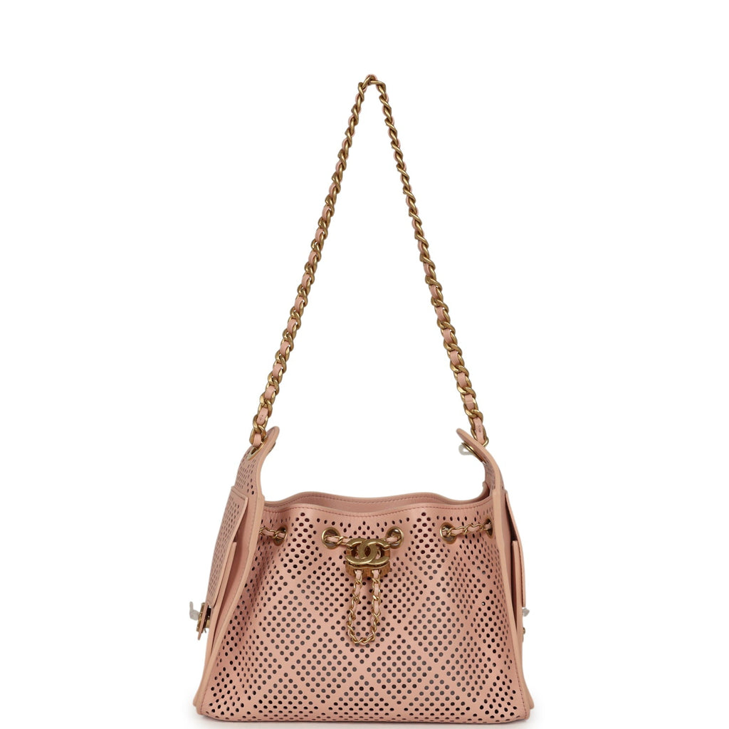 Chanel Mini 25 Hobo Bag Light Pink Perforated Calfskin Antique Gold Hardware