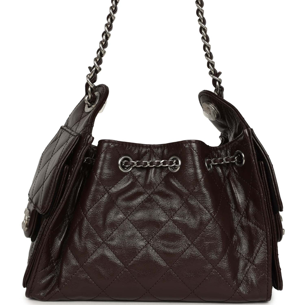 Chanel Mini 25 Hobo Bag Dark Brown Shiny Crumpled Calfskin Silver Hardware