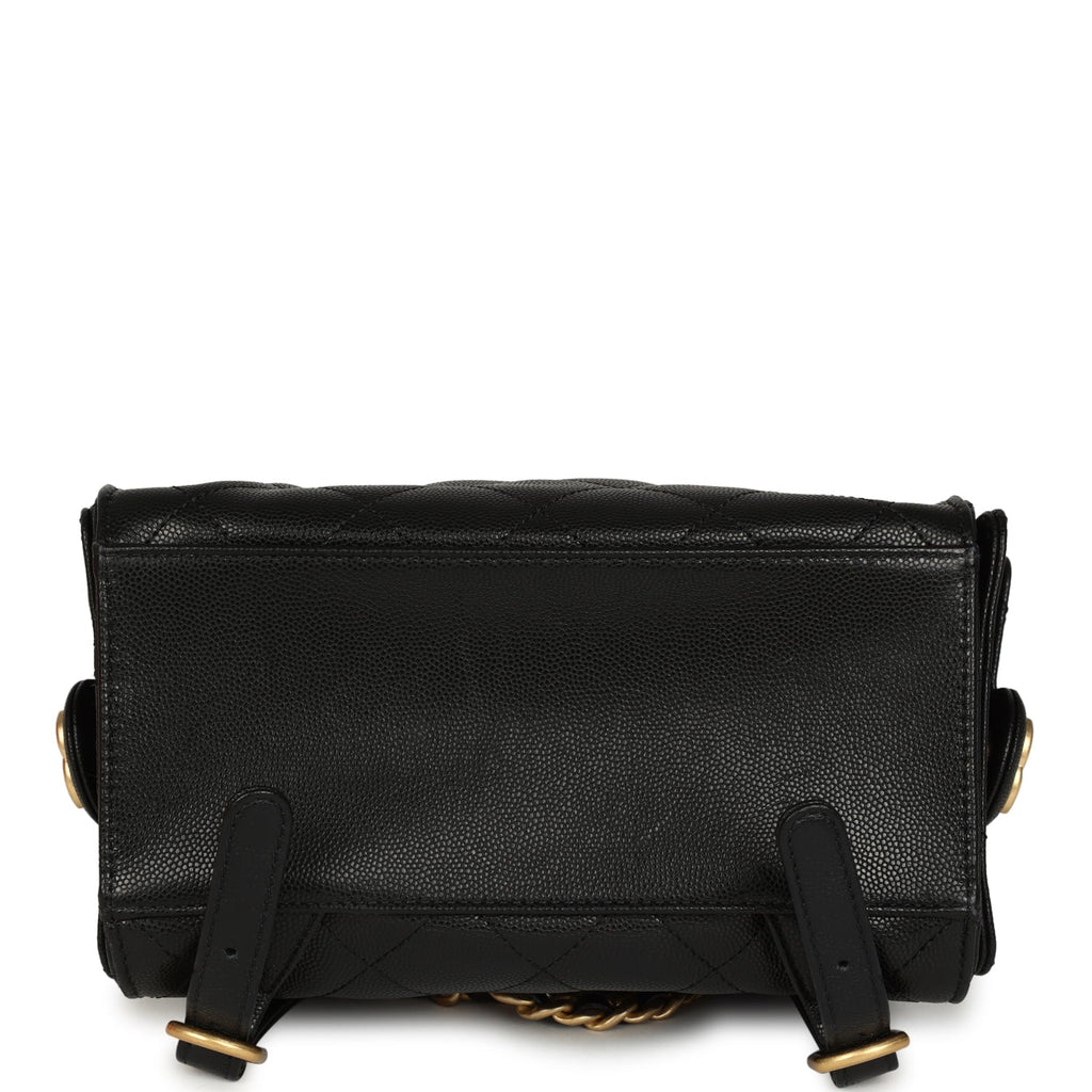 Pre-owned Chanel Small 25 Hobo Backpack Black Caviar Antique Gold Hardware