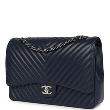 Load image into Gallery viewer, Chanel Maxi Classic Chevron Double Flap Bag Dark Blue Caviar Silver Hardware