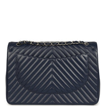 Load image into Gallery viewer, Chanel Maxi Classic Chevron Double Flap Bag Dark Blue Caviar Silver Hardware