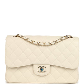 Chanel Jumbo Classic Double Flap Bag Cream Caviar Gold Hardware