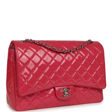 Load image into Gallery viewer, Pre-owned Chanel Maxi Classic Double Flap Bag Dark Pink Patent Silver Hardware