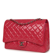 Load image into Gallery viewer, Pre-owned Chanel Maxi Classic Double Flap Bag Dark Pink Patent Silver Hardware