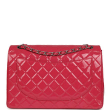 Load image into Gallery viewer, Pre-owned Chanel Maxi Classic Double Flap Bag Dark Pink Patent Silver Hardware