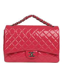 Load image into Gallery viewer, Pre-owned Chanel Maxi Classic Double Flap Bag Dark Pink Patent Silver Hardware