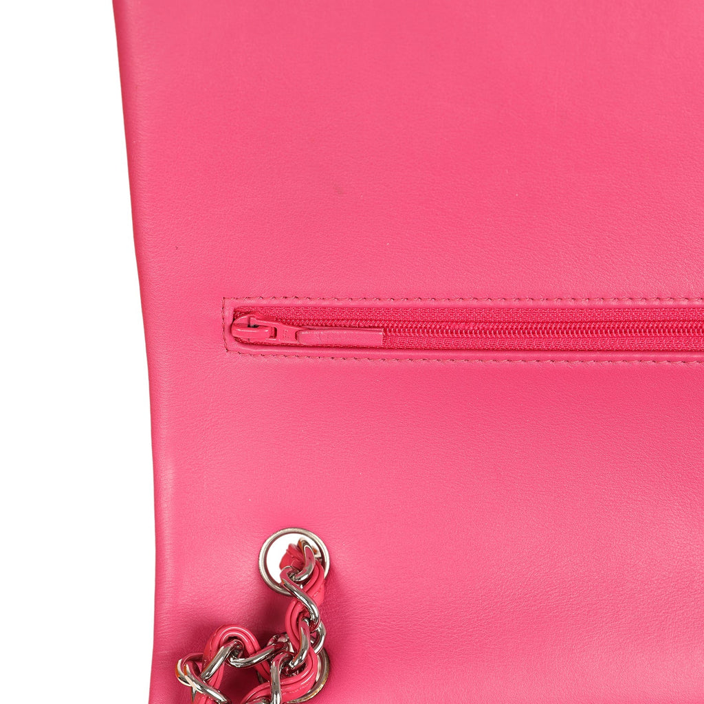 Pre-owned Chanel Maxi Classic Double Flap Bag Dark Pink Patent Silver Hardware