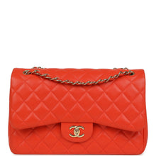 Load image into Gallery viewer, Pre-owned Chanel Jumbo Classic Double Flap Bag Dark Orange Shiny Caviar Light Gold Hardware