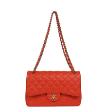 Load image into Gallery viewer, Pre-owned Chanel Jumbo Classic Double Flap Bag Dark Orange Shiny Caviar Light Gold Hardware