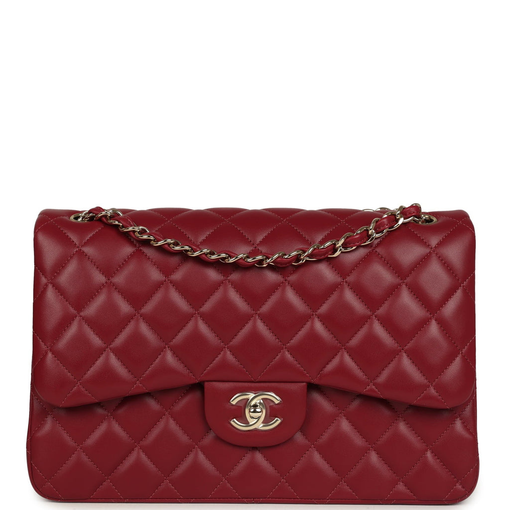 Pre-owned Chanel Jumbo Classic Double Flap Bag Burgundy Lambskin Light Gold Hardware