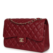 Load image into Gallery viewer, Pre-owned Chanel Jumbo Classic Double Flap Bag Burgundy Lambskin Light Gold Hardware