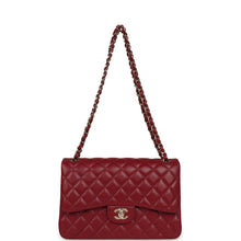 Load image into Gallery viewer, Pre-owned Chanel Jumbo Classic Double Flap Bag Burgundy Lambskin Light Gold Hardware