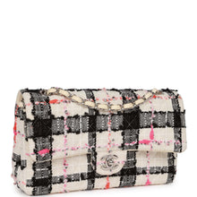 Load image into Gallery viewer, Pre-owned Chanel Medium Classic Double Flap Bag White, Black, and Pink Tweed Silver Hardware