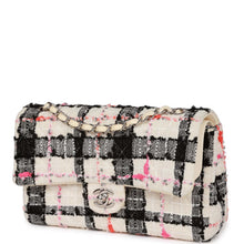 Load image into Gallery viewer, Pre-owned Chanel Medium Classic Double Flap Bag White, Black, and Pink Tweed Silver Hardware