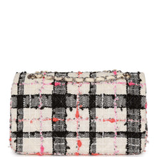 Load image into Gallery viewer, Pre-owned Chanel Medium Classic Double Flap Bag White, Black, and Pink Tweed Silver Hardware