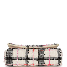 Load image into Gallery viewer, Pre-owned Chanel Medium Classic Double Flap Bag White, Black, and Pink Tweed Silver Hardware